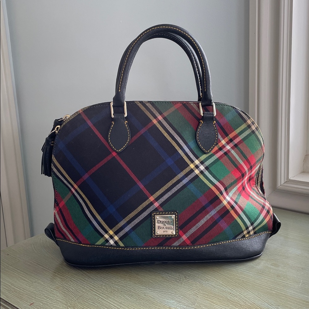 Dooney & Bourke Plaid Satchel Top Handle Purse Bag Holiday Preppy Tartan